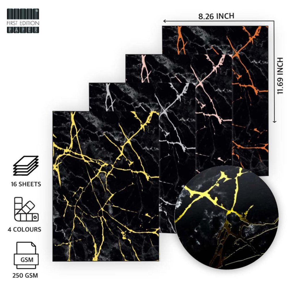 First Edition A4 Foiled Paper Pad Black Marble Effect