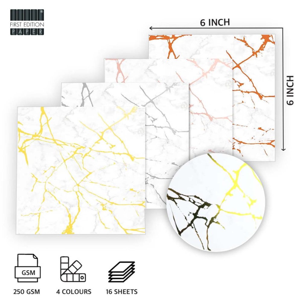 First Edition 6in x 6in Foiled Paper Pad White Marble