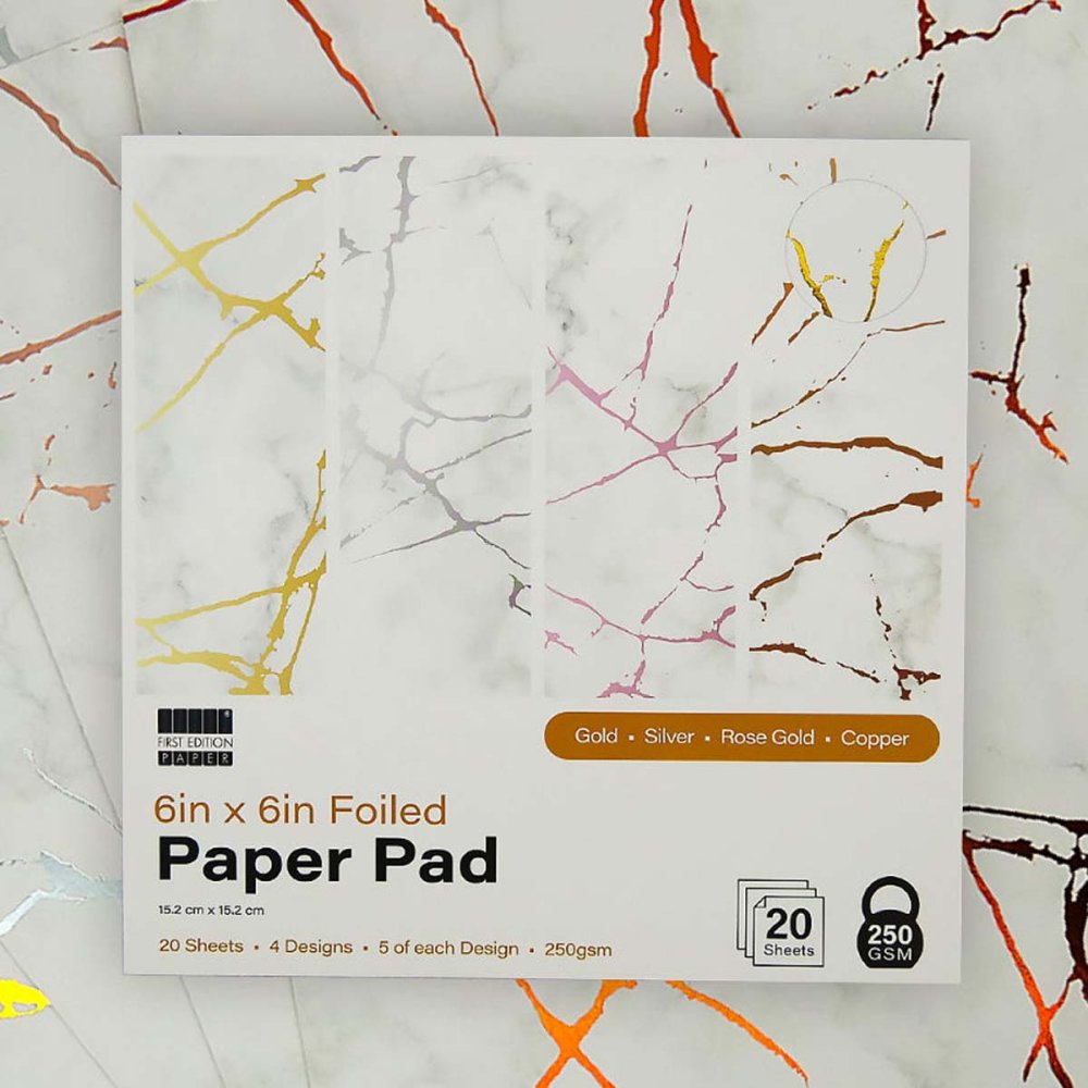 First Edition 6in x 6in Foiled Paper Pad White Marble