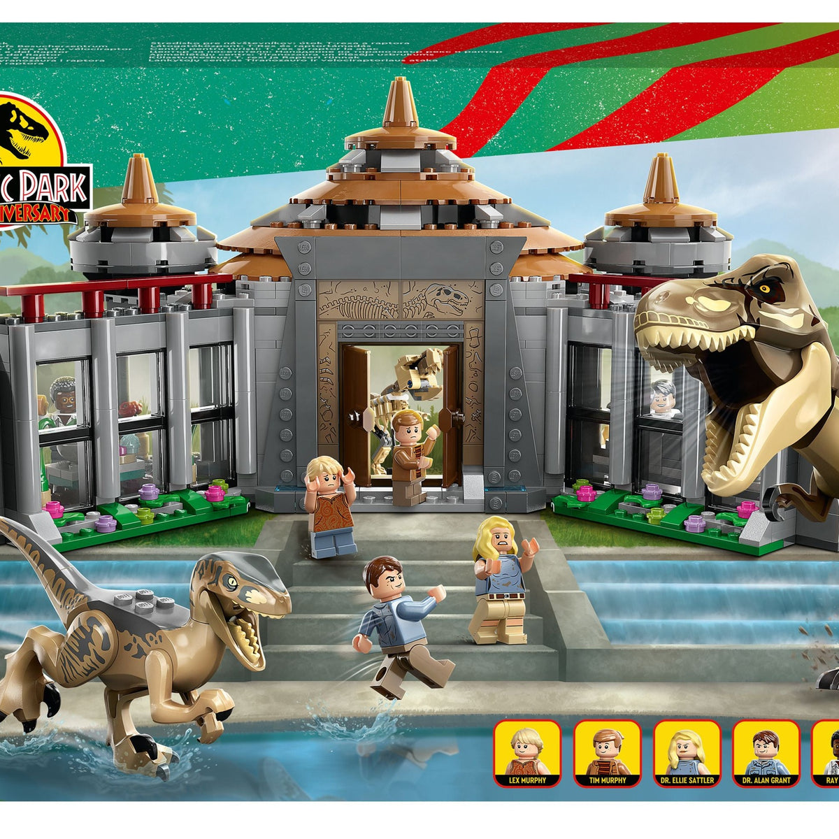 Lego Jurassic Park Visitor Center T Rex and Raptor Attack – Art