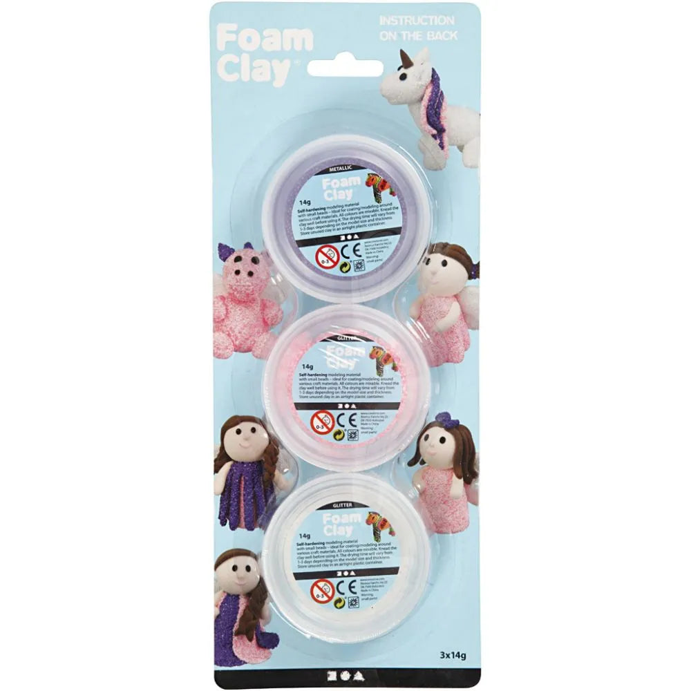 Foam Clay 3x14g Metallic White Pink & Purple