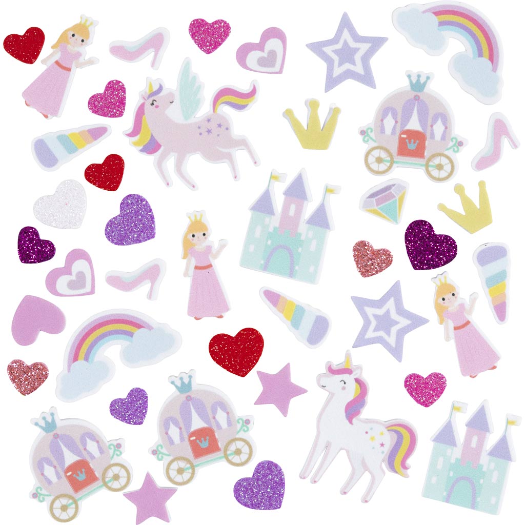 Foam Stickers - Heart Princess Unicorn 13-50mm (150 Pack)