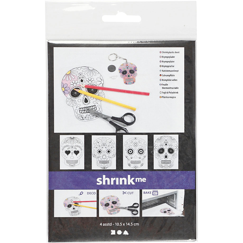 Shrink plastic sheets with motifs