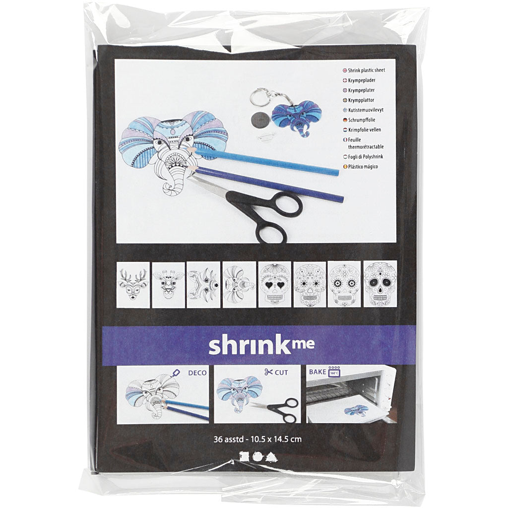 Shrink plastic sheets with motifs