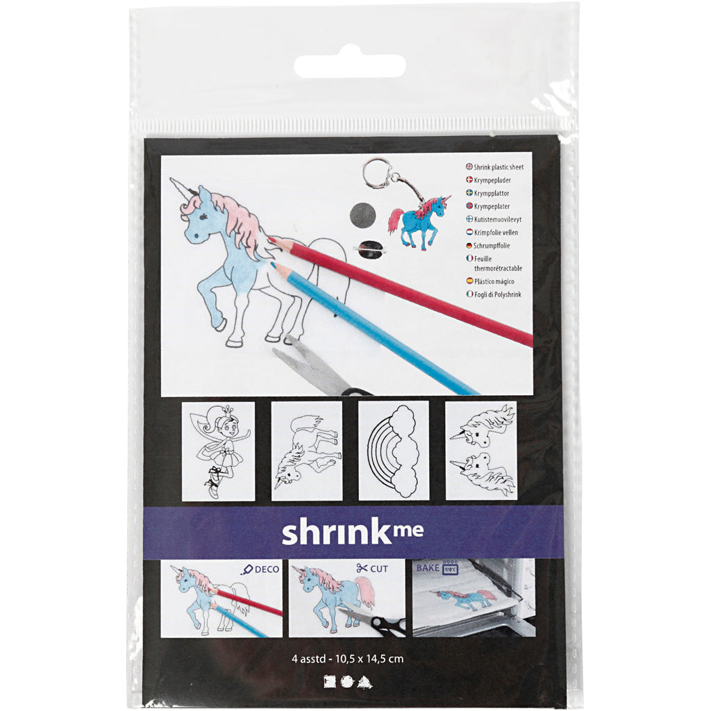 Shrink plastic sheets with motifs
