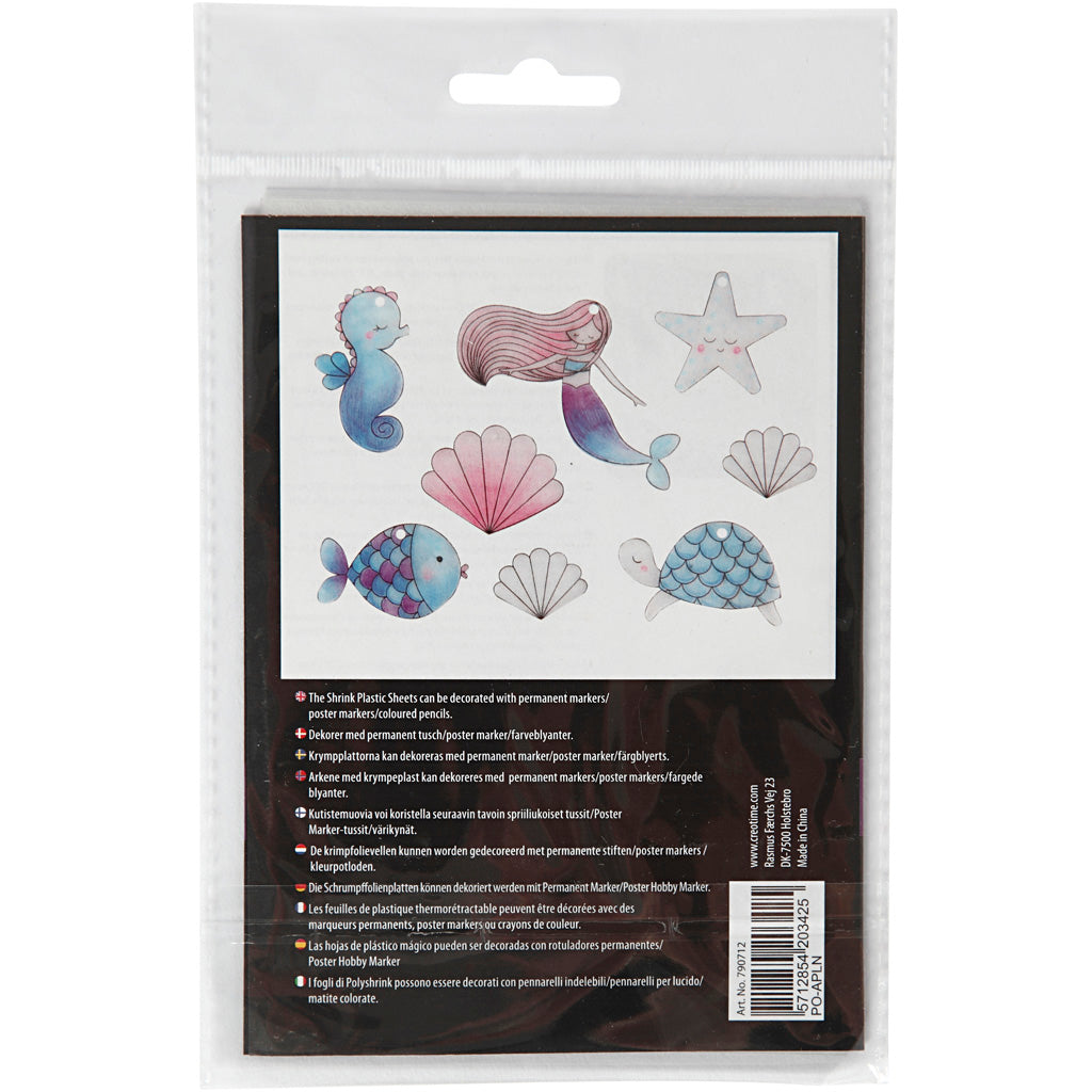 Shrink plastic sheets with motifs
