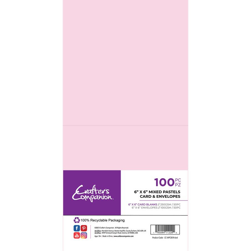 Crafter's Companion 6"x6" Mixed Pastels Card & Envelopes (100)