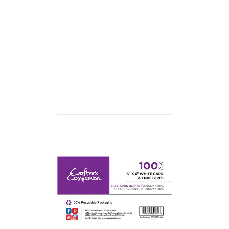 Crafter's Companion 6"x 6" White Card & Envelopes (100)