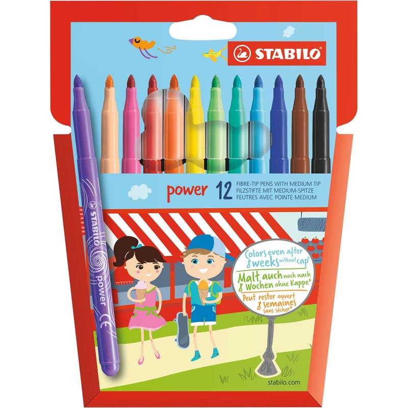 STABILO Power Fibre Tip Colouring Pens (Pack of 12)