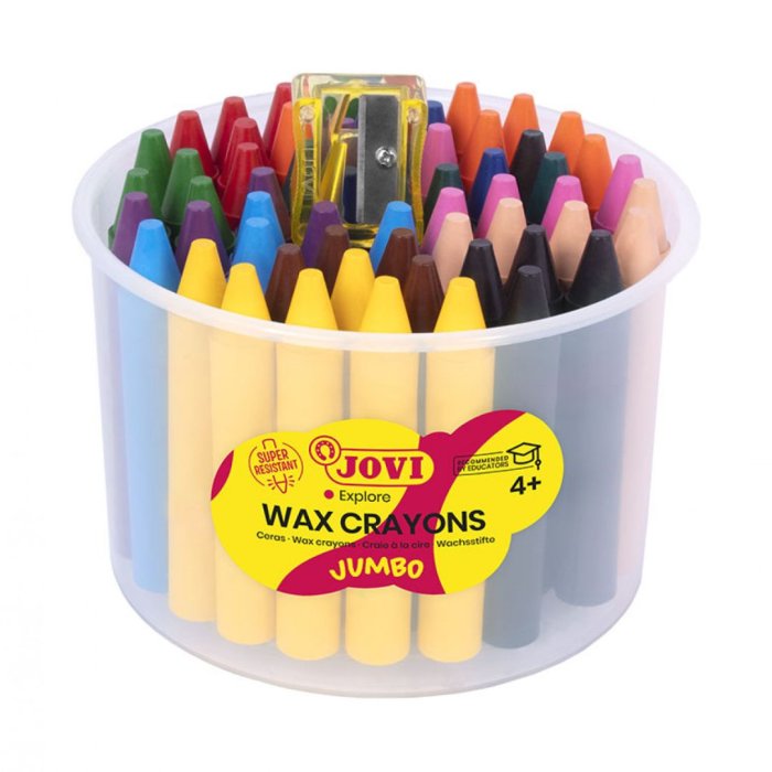Jovi Jar of Jumbo Wax Crayons (60 Assorted + Sharpener)