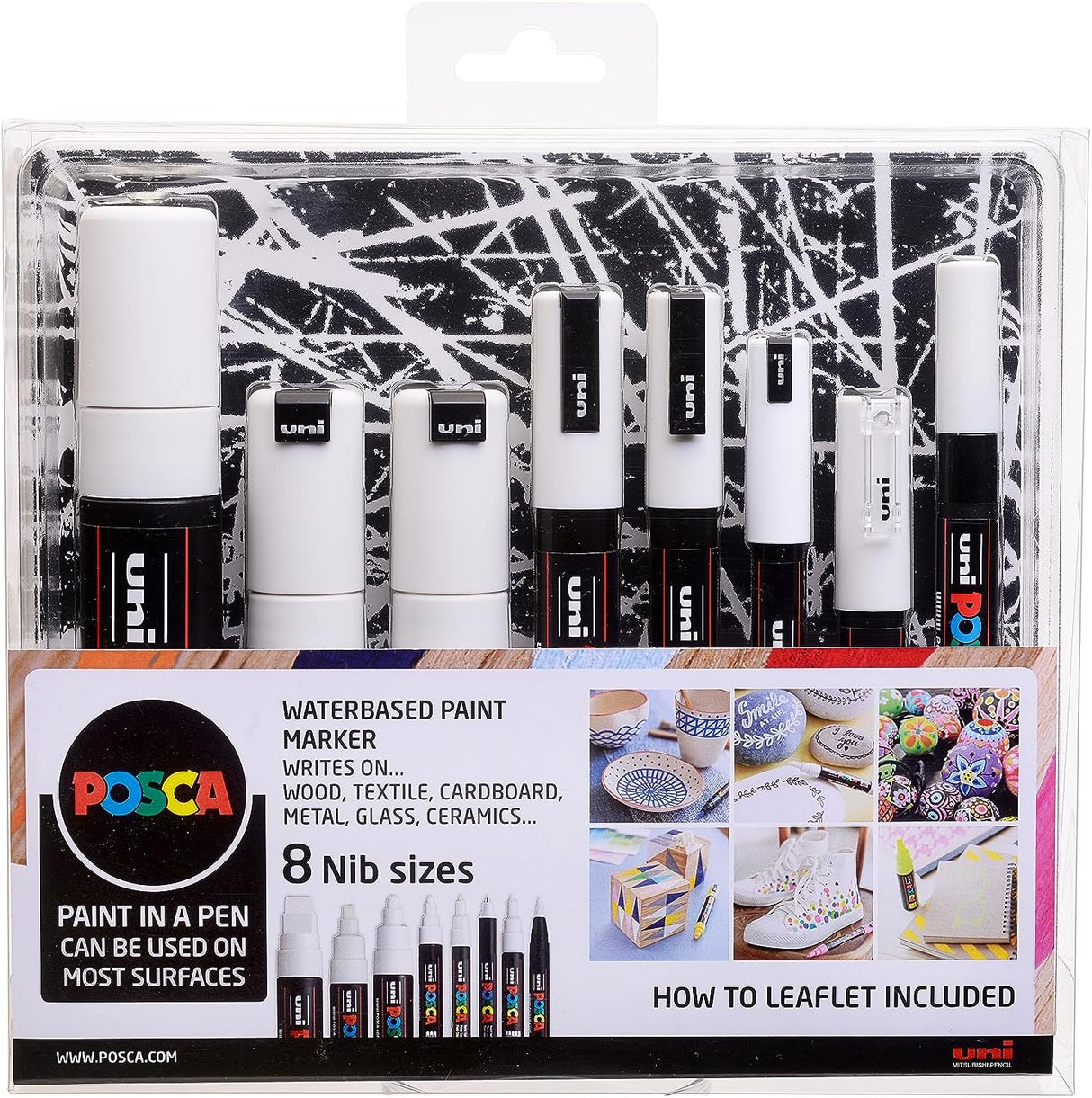 POSCA 8 Set of White in Assorted Nib Sizes