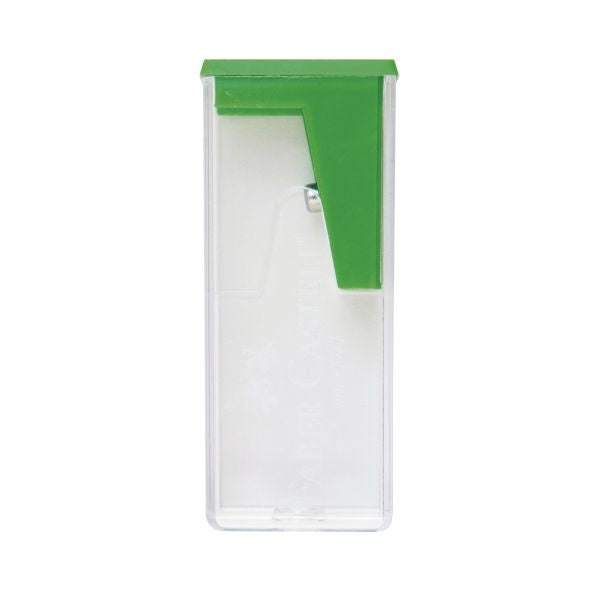 A clear plastic rectangular container with a bright green L-shaped accent on the top right, shown against a plain white background.