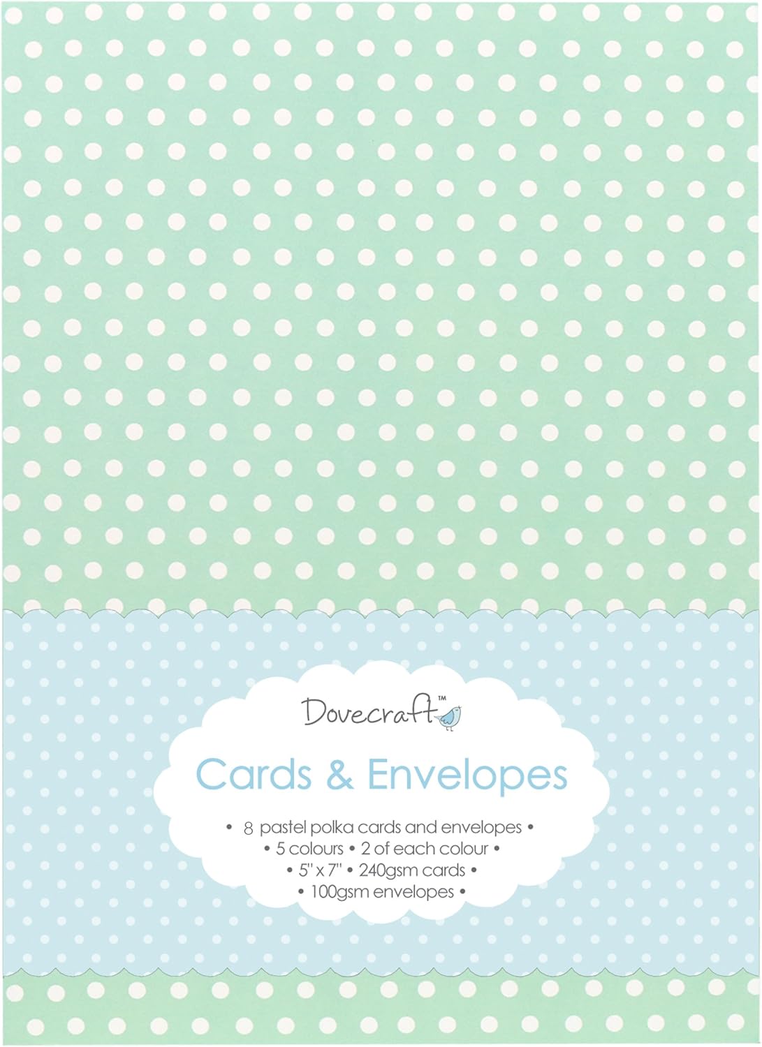 Dovecraft Pastel Polka Cards & Envelopes - 5''x7'' (8 Pack)