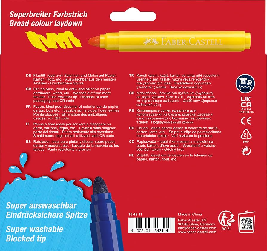 Faber-Castell Felt Tip Jumbo Washable Markers (12 Pack)