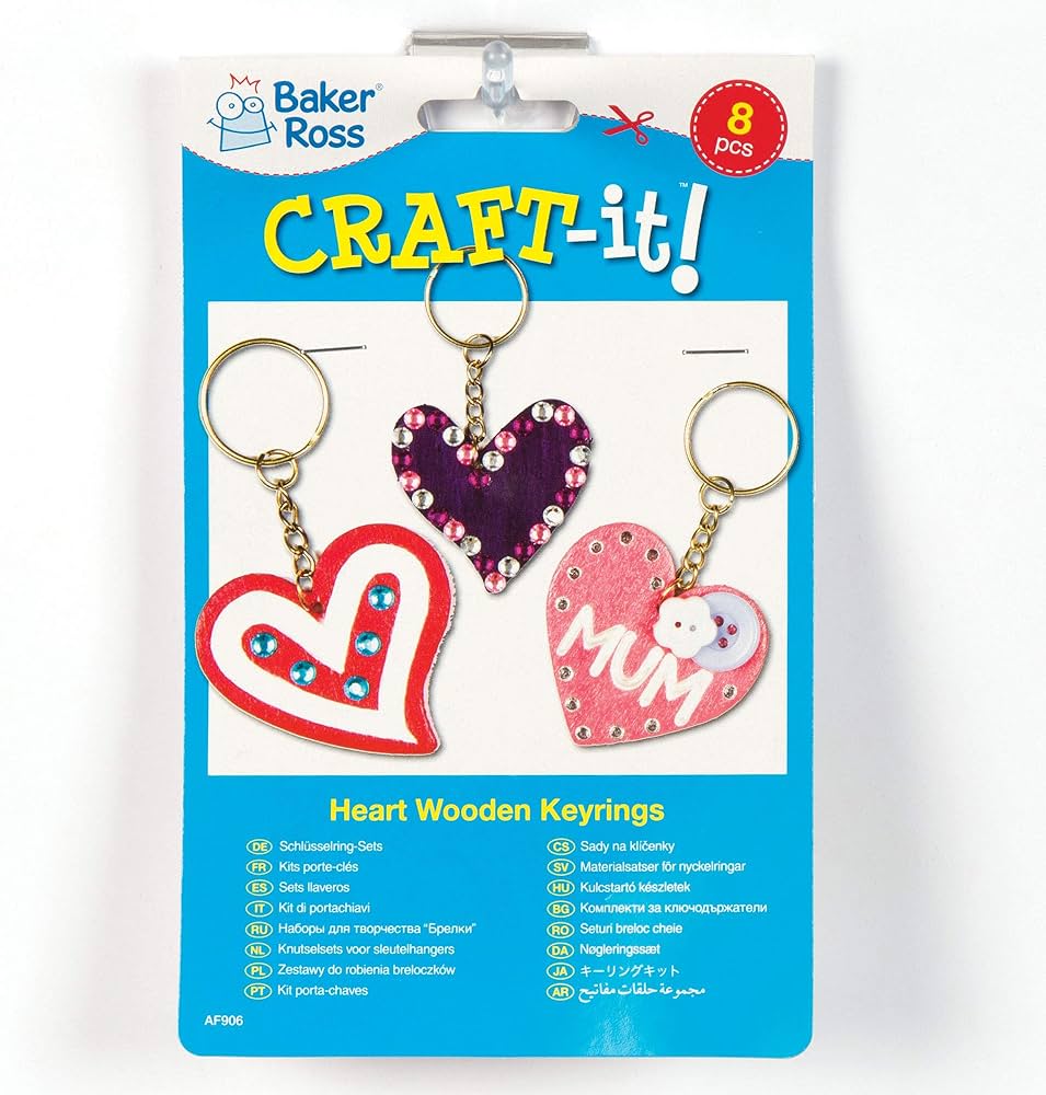 Baker Ross Wooden Heart Keyrings (Pack of 8)