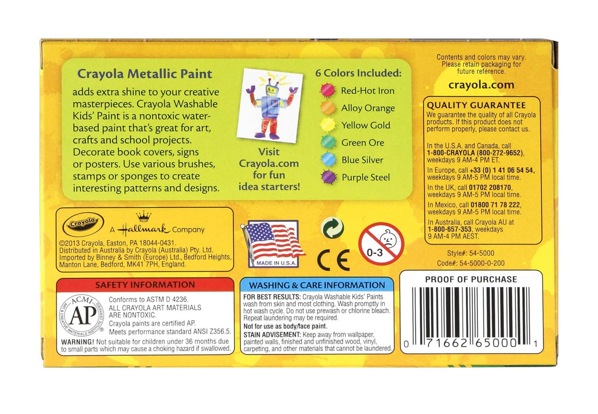Crayola Washable Kids Paint - Metallic (6 Pack)