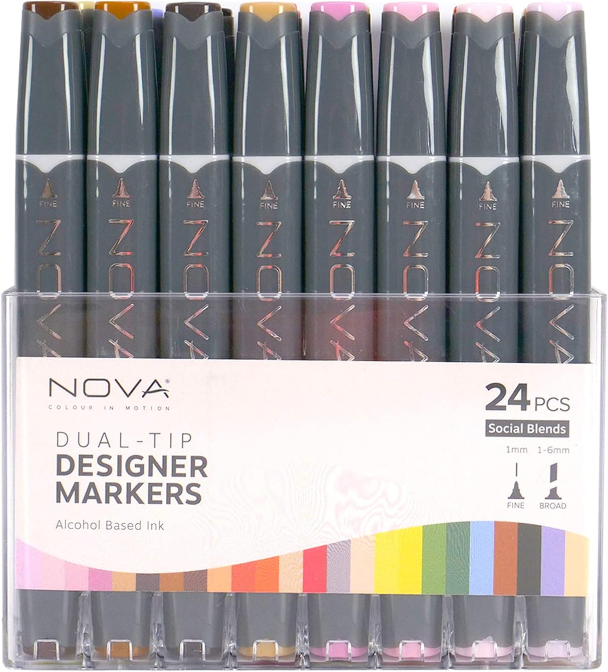 Nova Designer Dual Tip Alcohol Markers - Social Blends (24 Pack)
