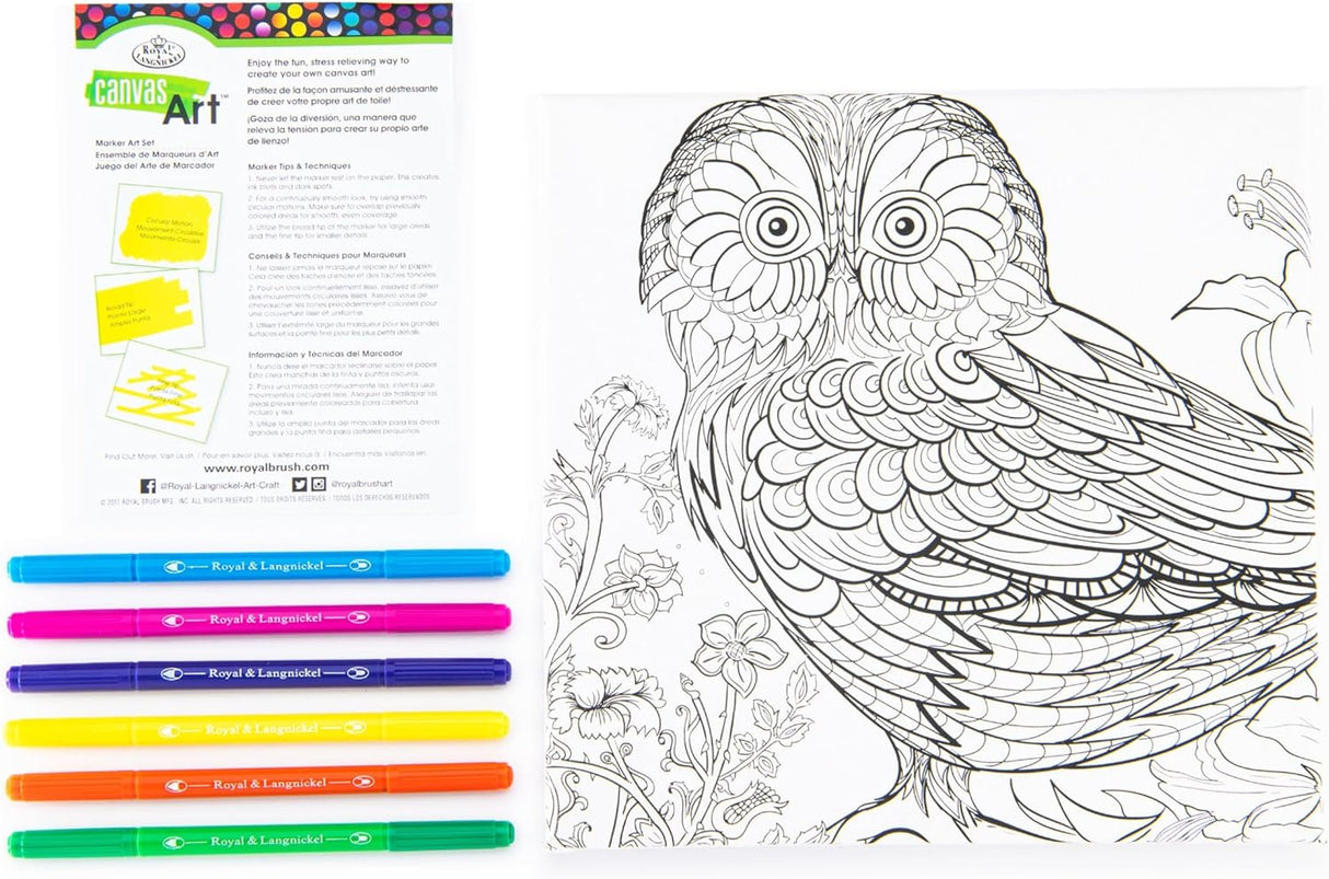 Owl Art Canvas Art Kit With Markers