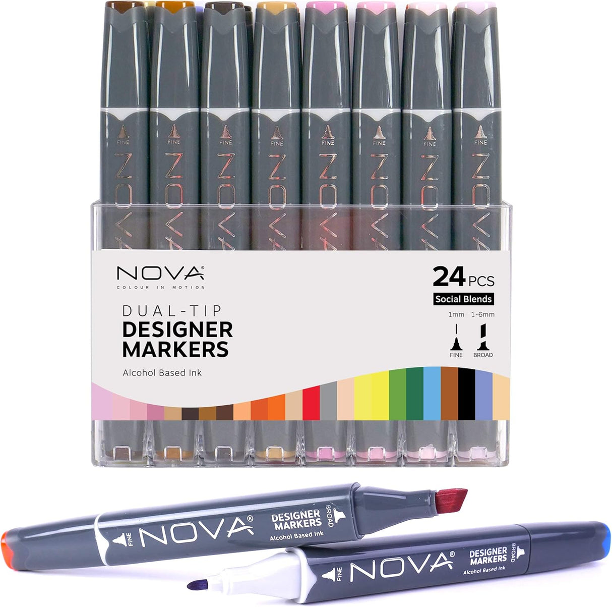 Nova Designer Dual Tip Alcohol Markers - Social Blends (24 Pack)