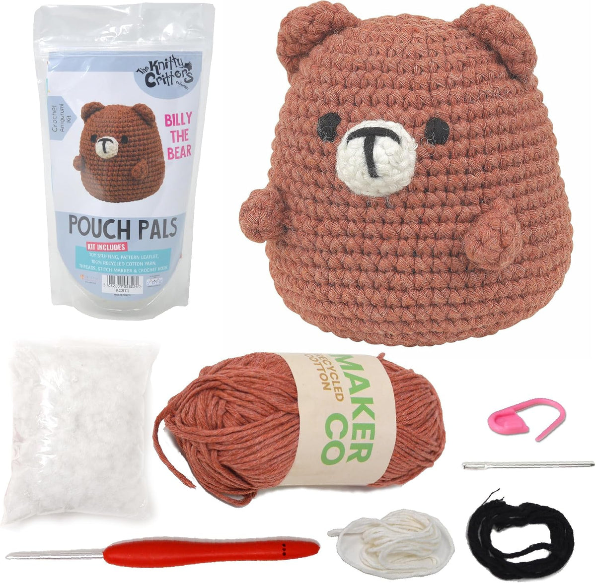 Knitty Critters Pouch Pals Crochet Kit - Billy The Bear
