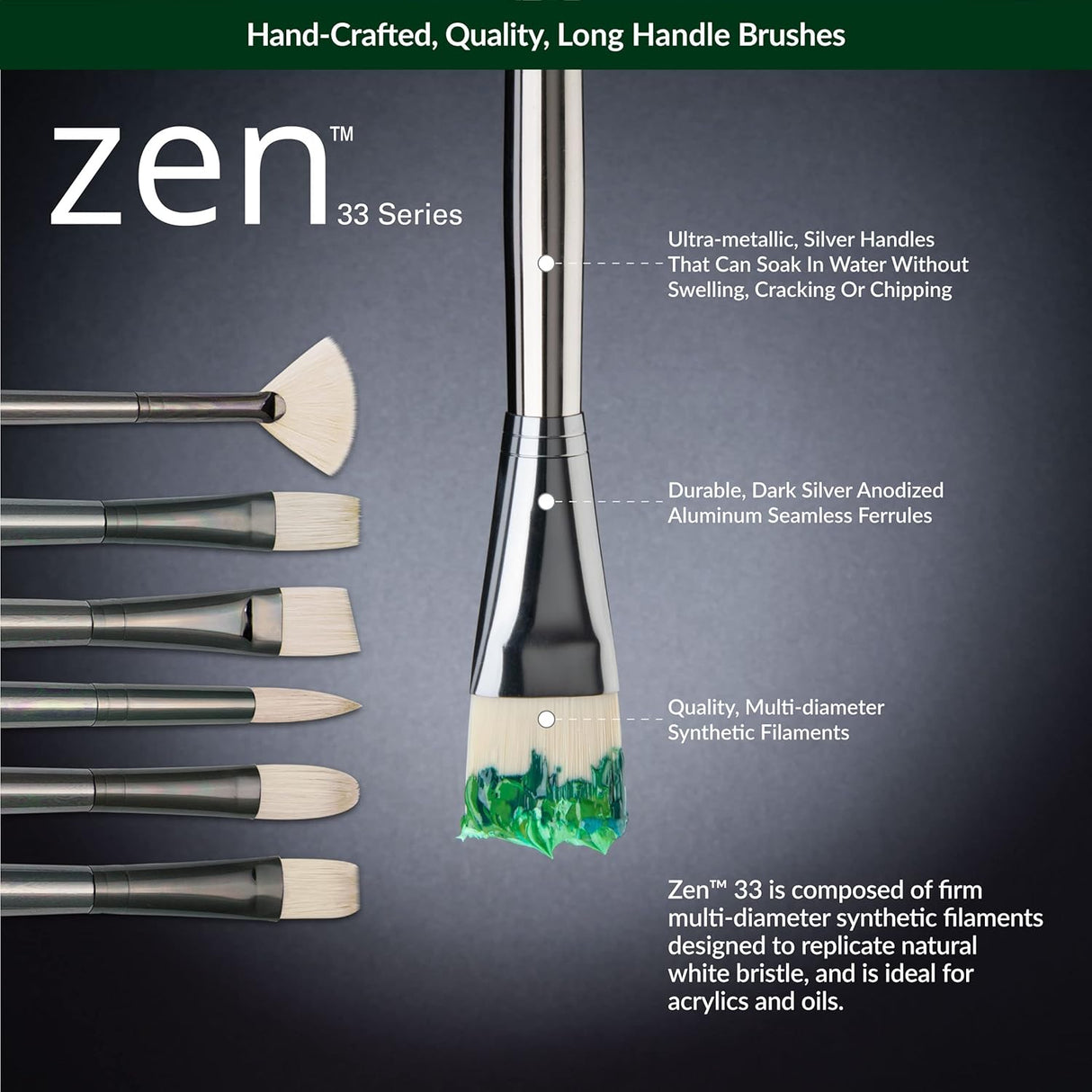 Zen 5 Piece Long Handle Flat Brush Set