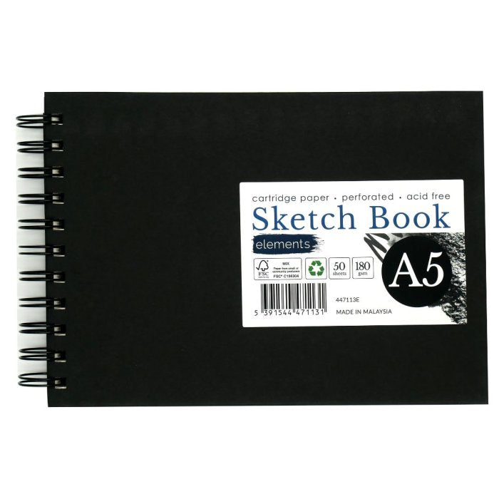 Elements Wire-O Hard Cover Sketch Book Landscape - A5