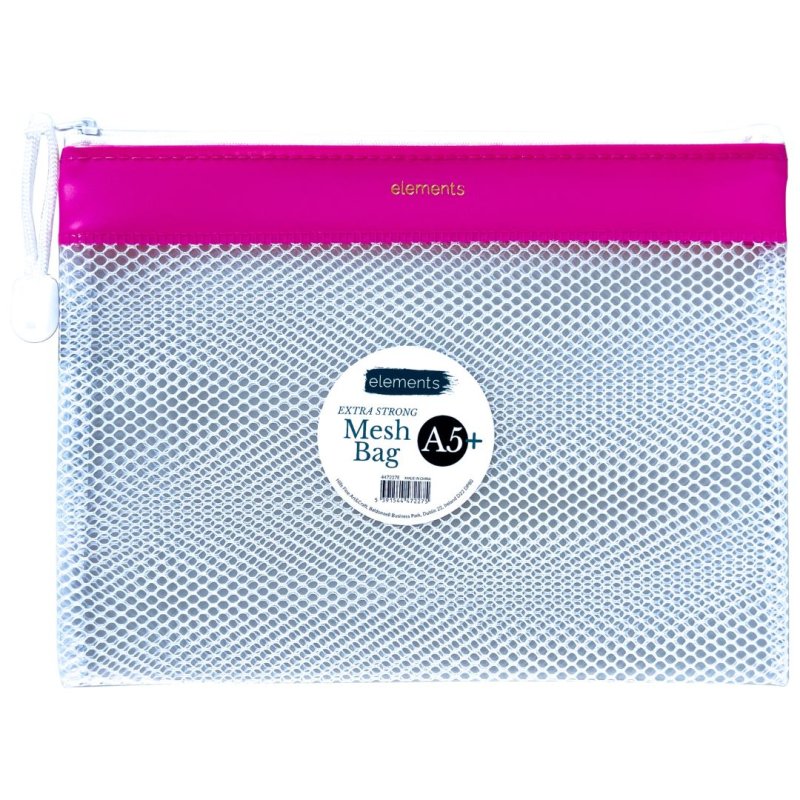 Elements PVC Mesh Bag with Pink Colour Strip A5+
