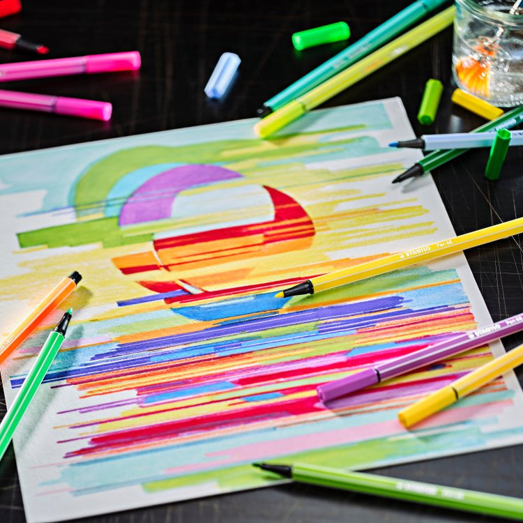 Stabilo 68 Arty Fibre Tip Pens - Assorted Colours (12 Pack)
