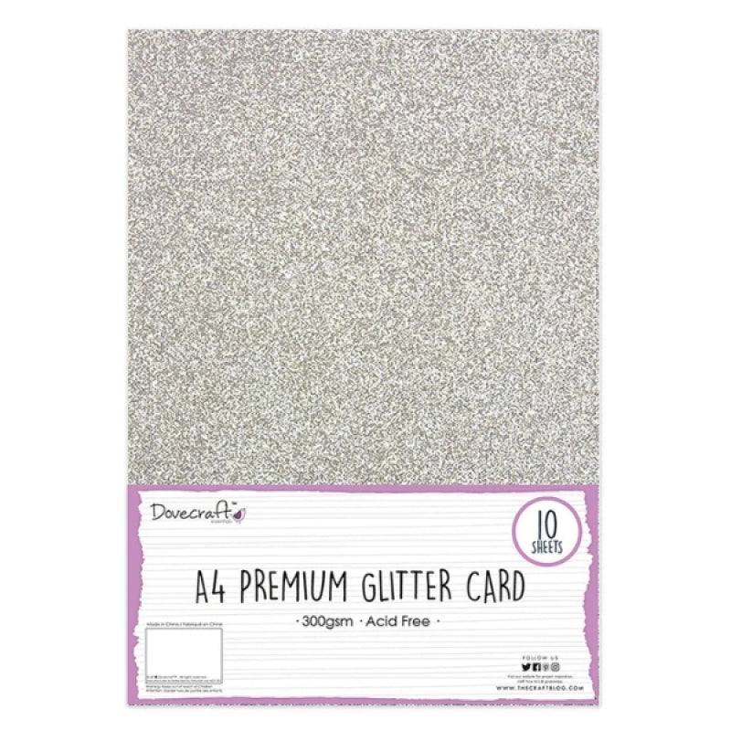 Dovecraft A4 Premium Glitter Card 300gsm - Silver (10 Sheets)