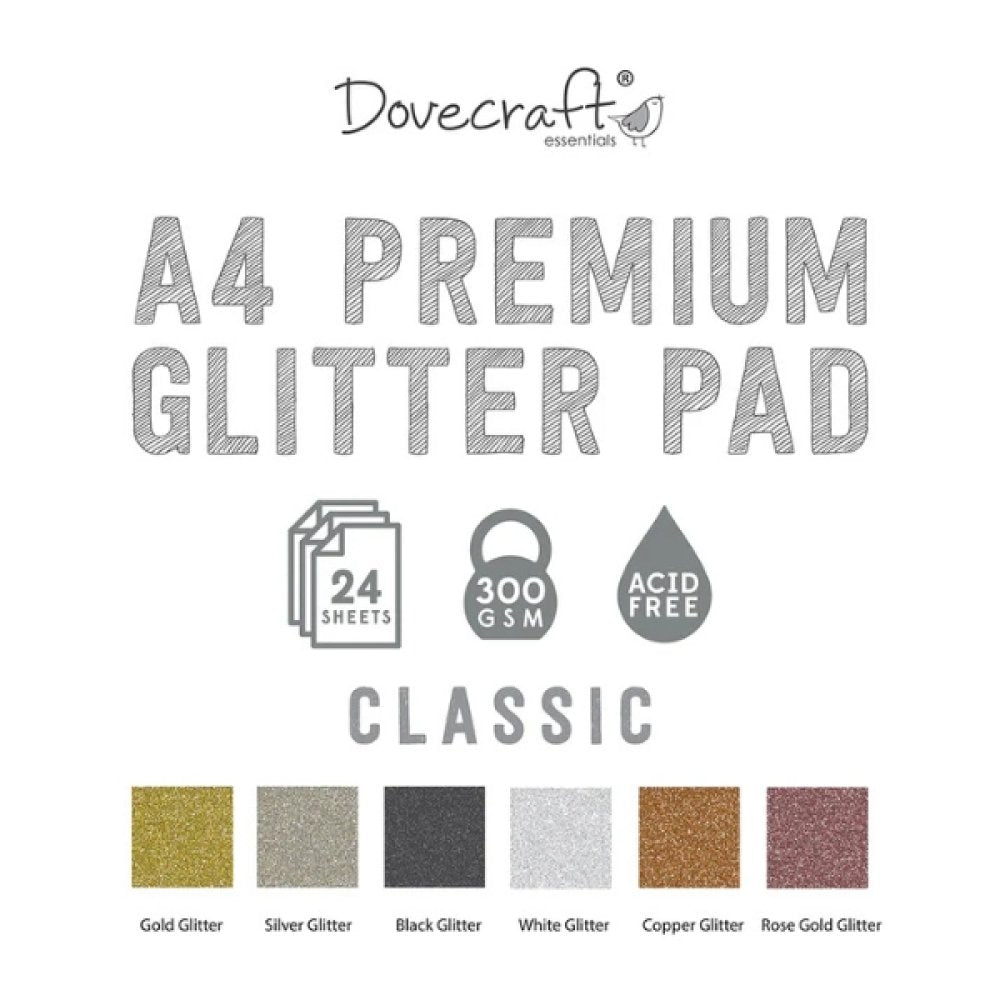Dovecraft Glitter Card A4 Pad - Classic (24 Sheets)