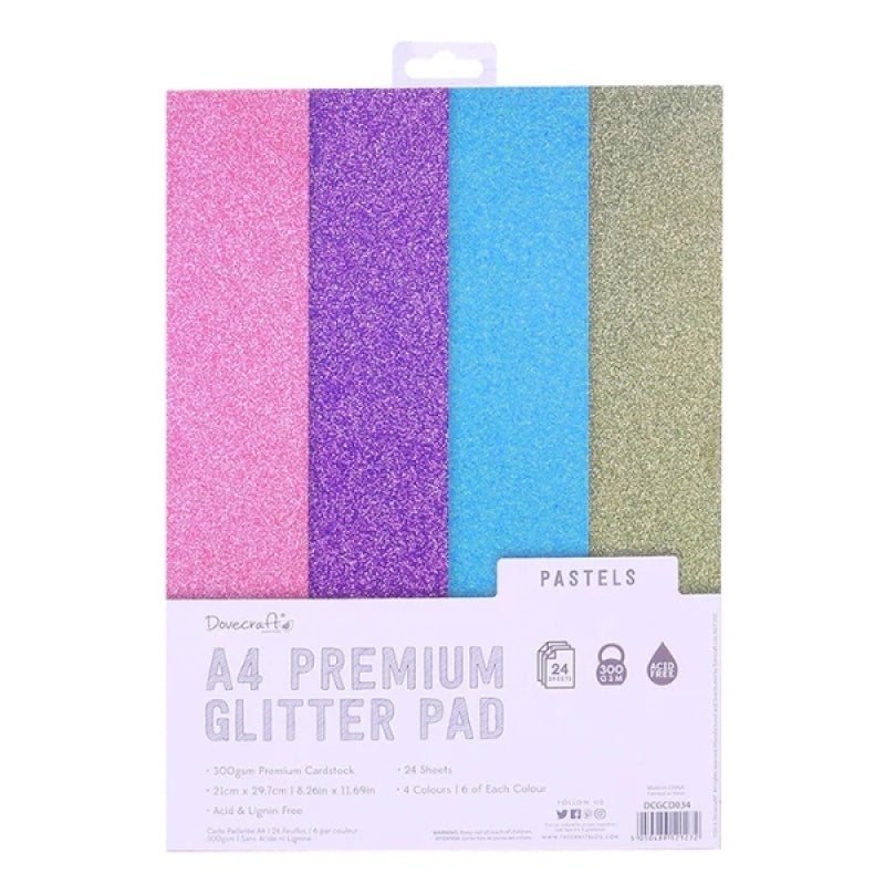 Dovecraft Glitter Card A4 Pad - Pastels (24 Sheets)