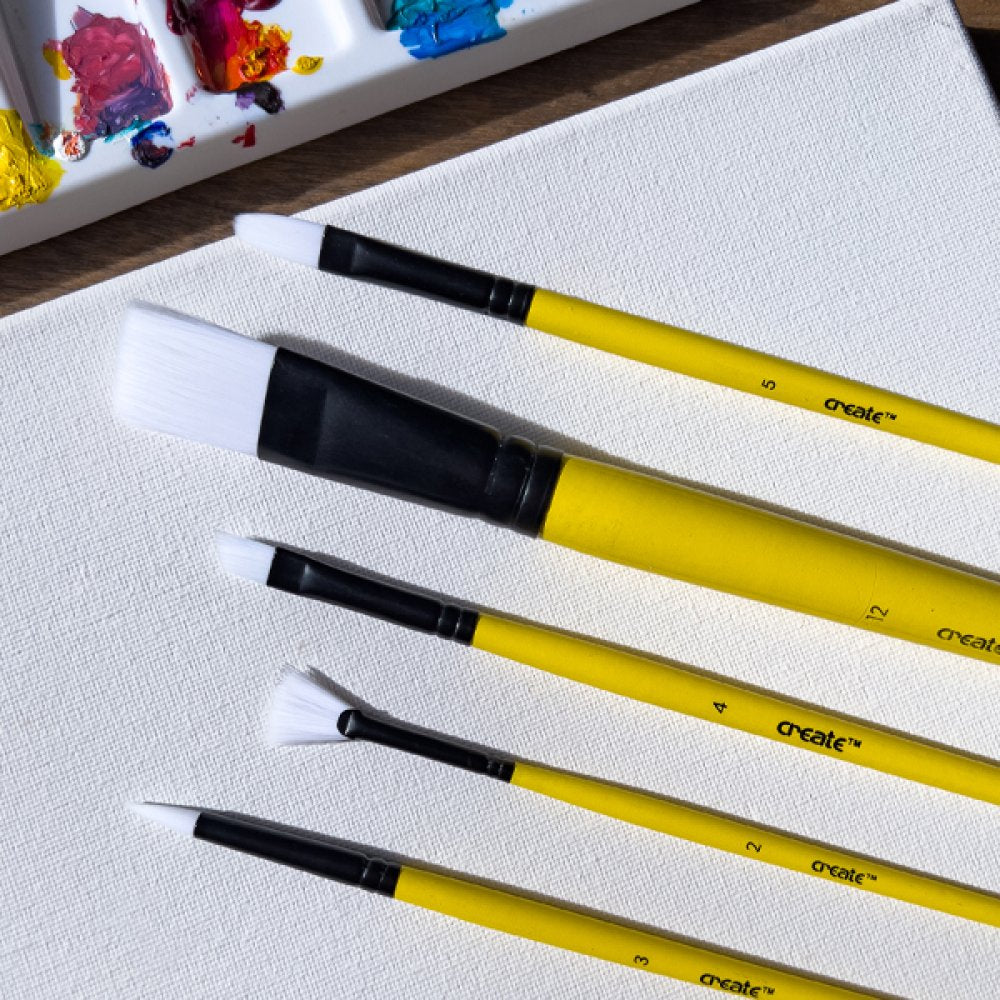 Create Yellow Long Handle Acrylic Brush Set (Pack of 12)