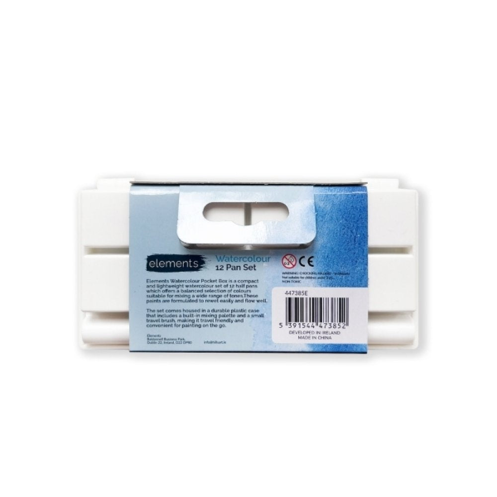 Elements Watercolour 12 Half Pan Set with Mini Brush