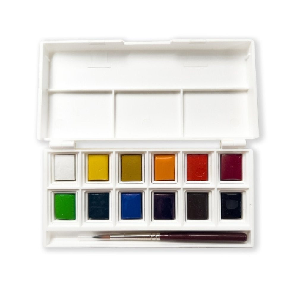 Elements Watercolour 12 Half Pan Set with Mini Brush