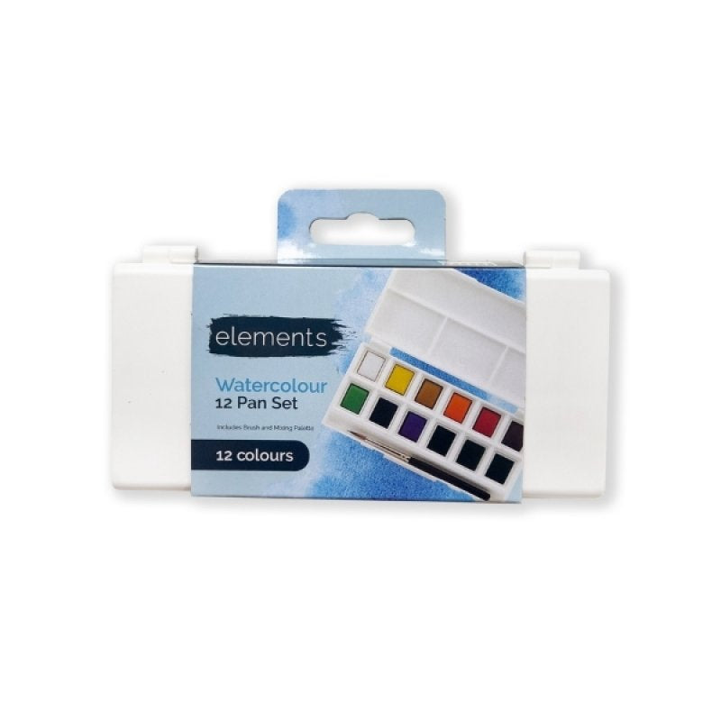 Elements Watercolour 12 Half Pan Set with Mini Brush