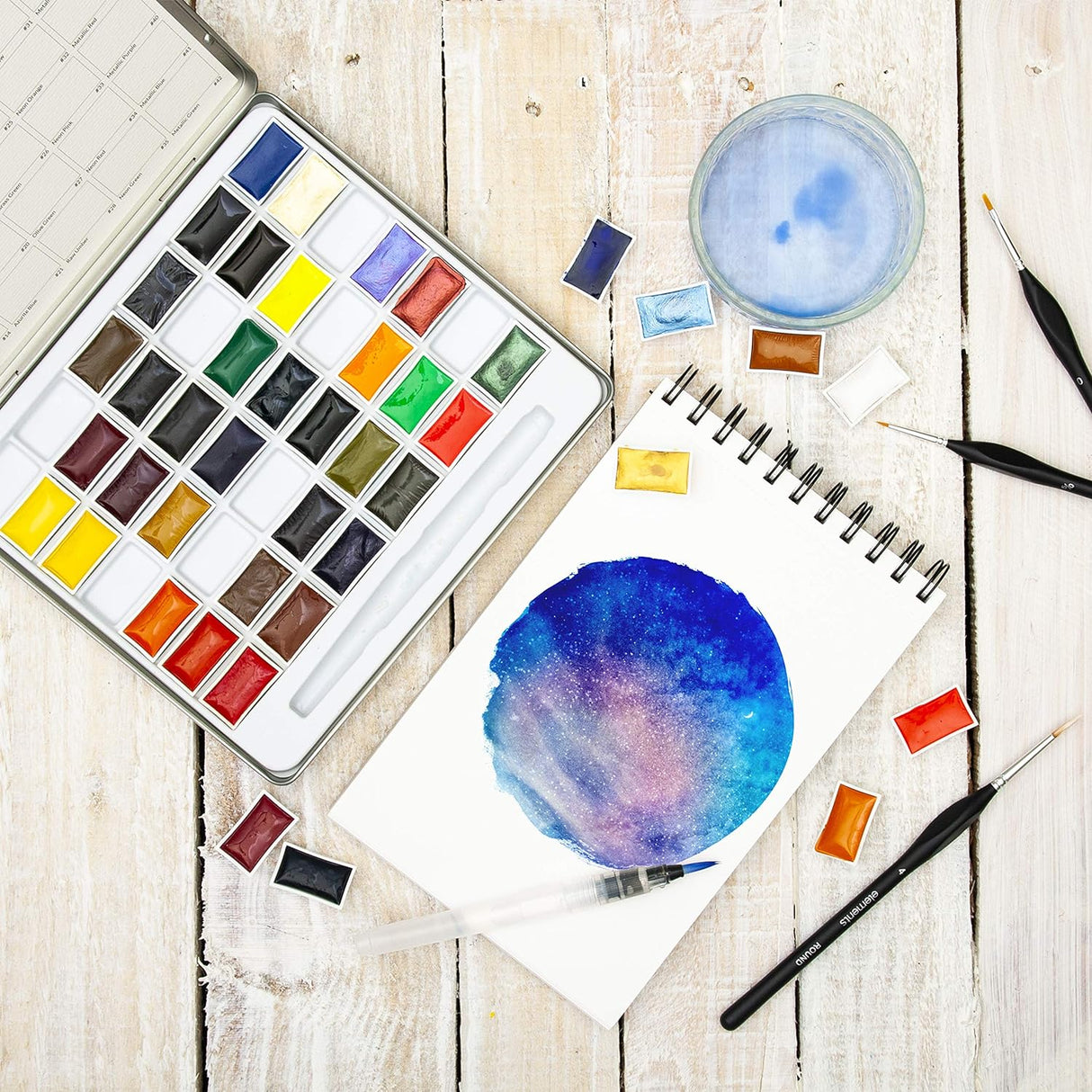 Elements Watercolour Paint Set - 42 Premium Watercolour Whole Pans