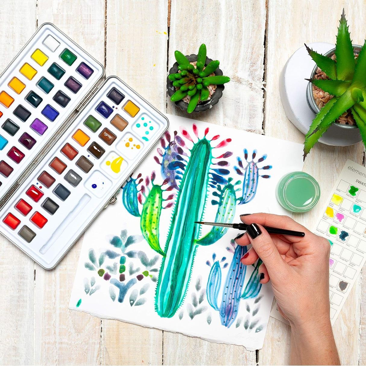 Elements Half Pan Watercolour Set - 50 Colour Half Pans