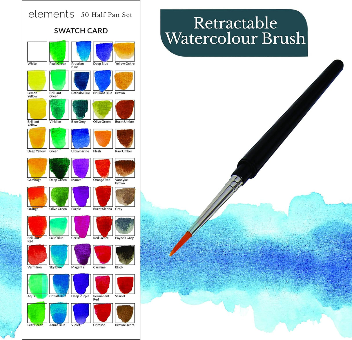 Elements Half Pan Watercolour Set - 50 Colour Half Pans