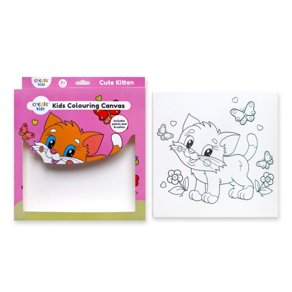 Create Kids Colouring Canvas - Cute Kitten