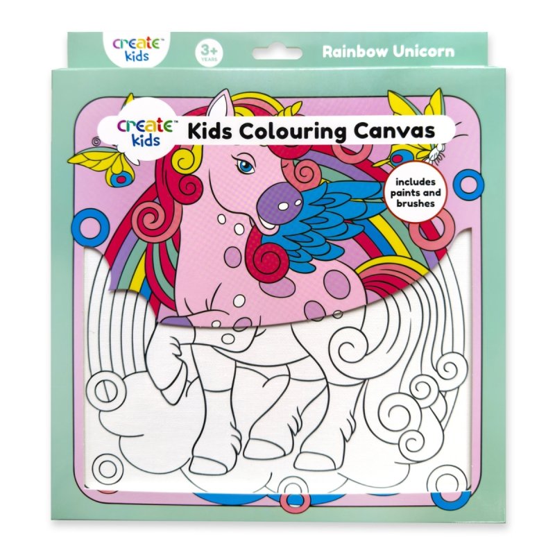 Create Kids Colouring Canvas - Rainbow Unicorn