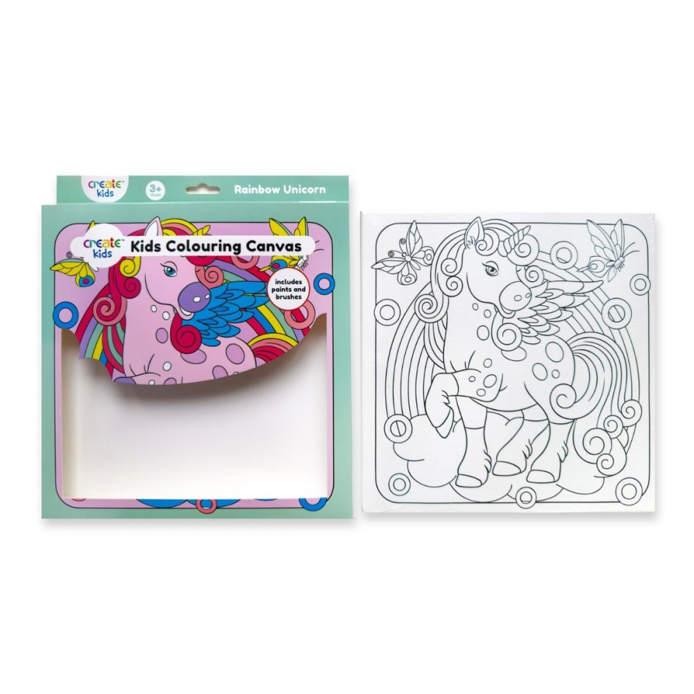Create Kids Colouring Canvas - Rainbow Unicorn