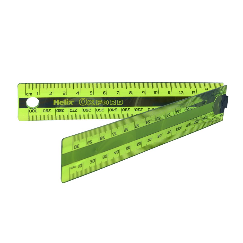 Green ruler with measurement markings on a white background