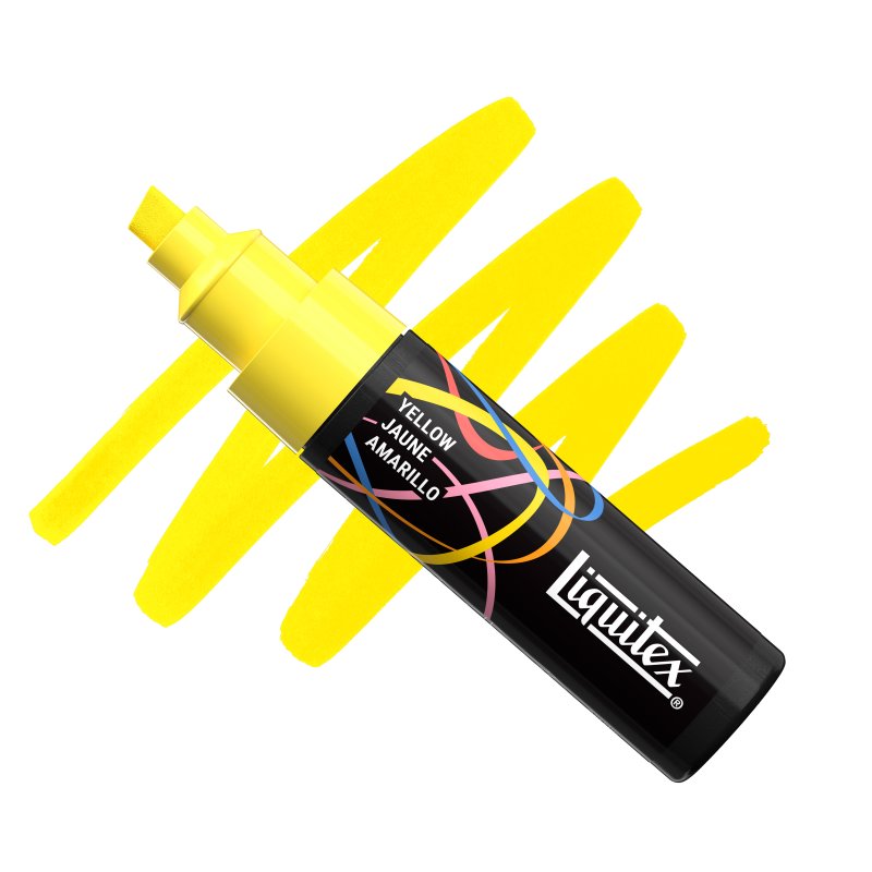 Yellow marker with black cap on a white background