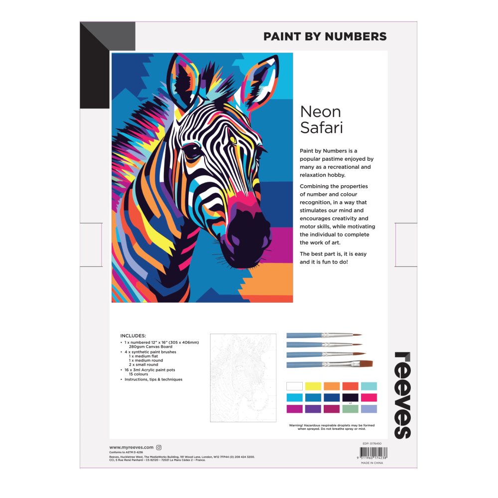 Reeves Paint by Numbers 12x16 Inch - Neon Safari