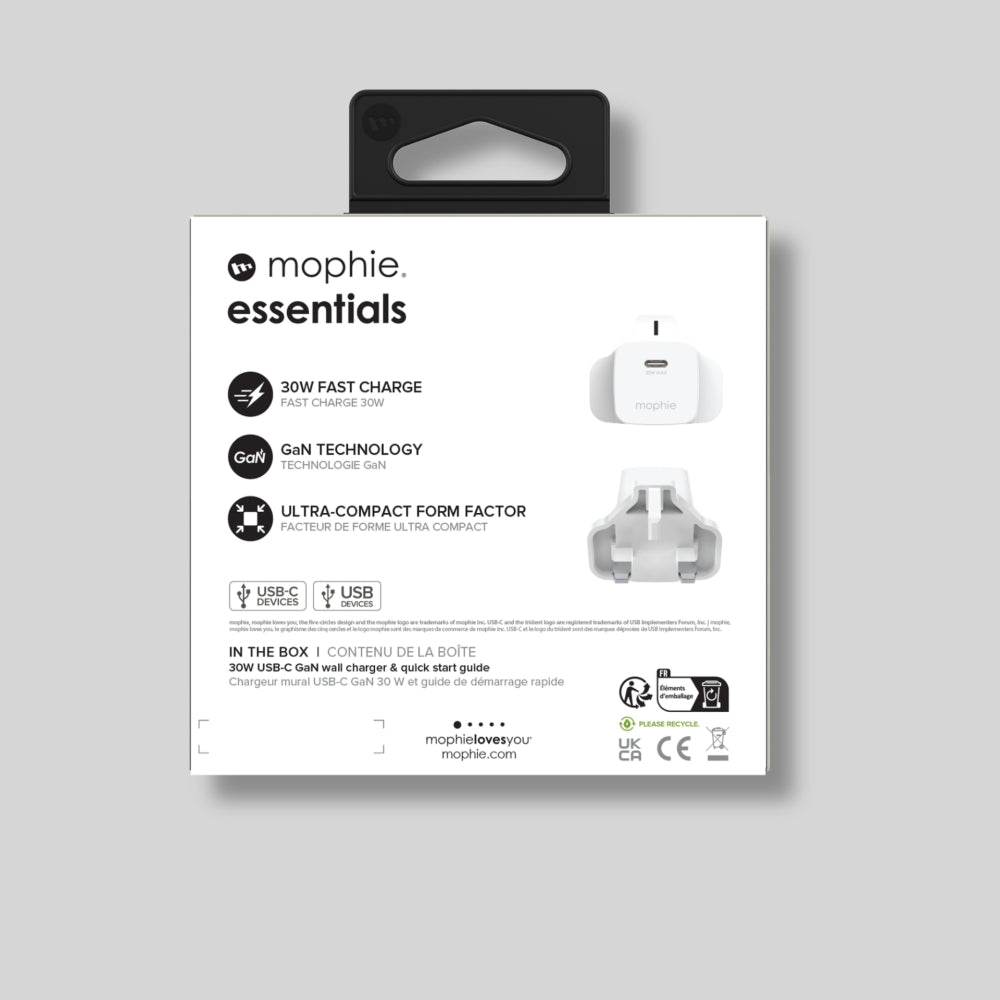 Mophie Essentials Power Adapter USB-C Wall Charger 30W UK - White