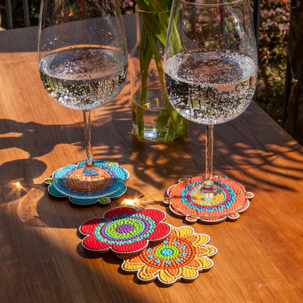 Diamond Dotz Coaster 10x10cm Kit - Hippy Brights (4 Pack)