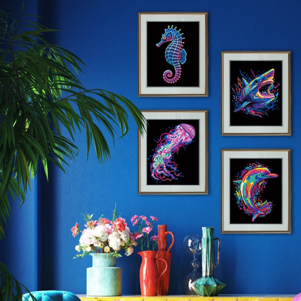 Diamond Dotz Dotzies Neon Flock 20x25cm - Sea Life (4 Pack)