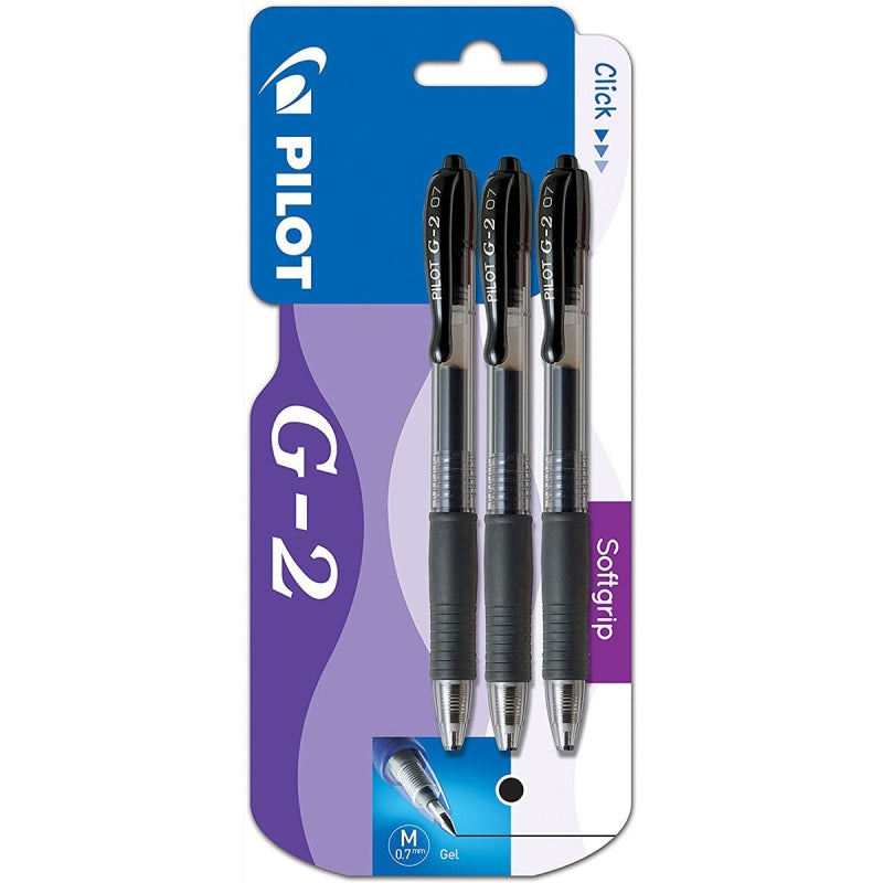 Pilot G2 Retractable Rollerball Pens - Black (3 Pack)