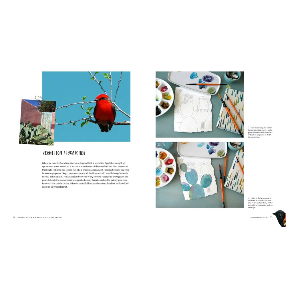 Birds in Watercolor Collage and Ink Book