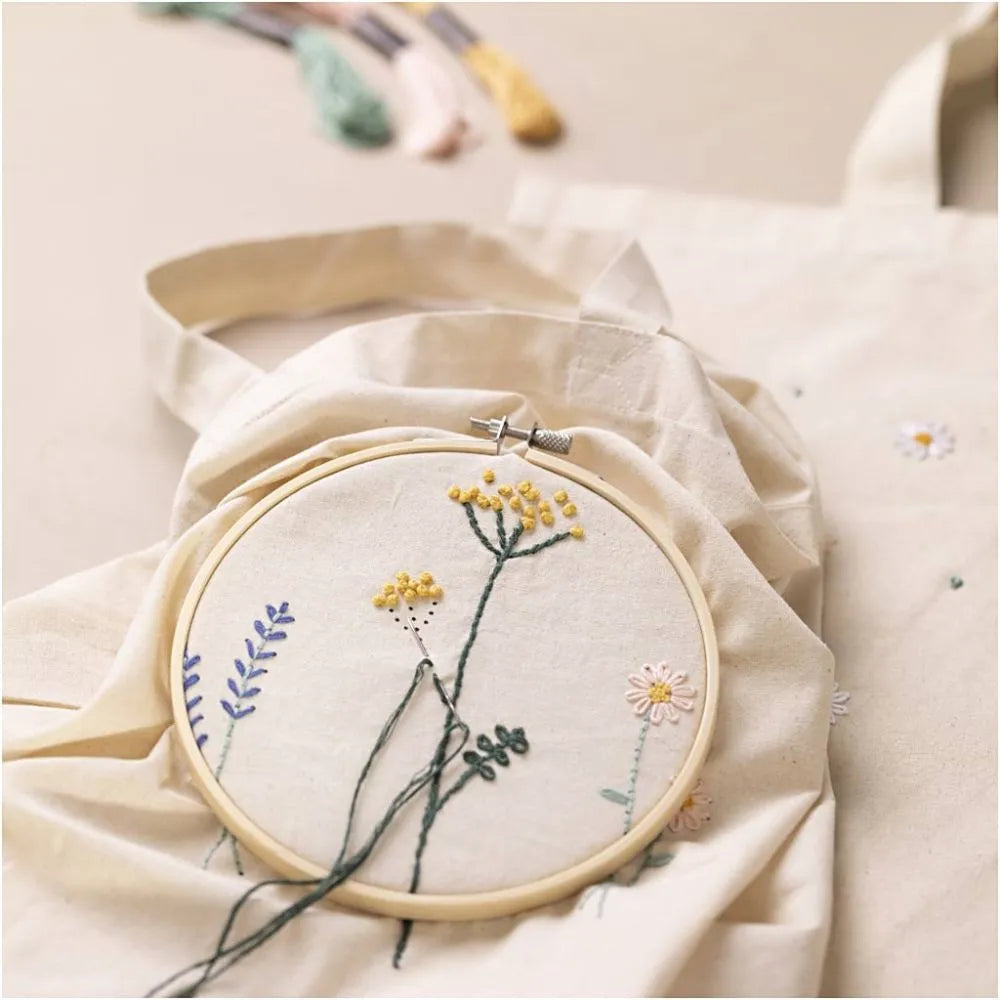 Starter Craft Kit Embroidery Flowers Tote Bags & Ring